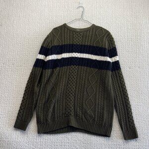 Y2K Just Junkies Chunky Cable knit Sweater Men Sz L Long SleeveEmo Goth Skater